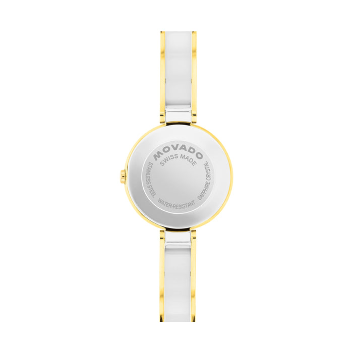Movado Moda Silver White Dial Quartz Light Yellow Stainless Steel Women's Watch 0608012