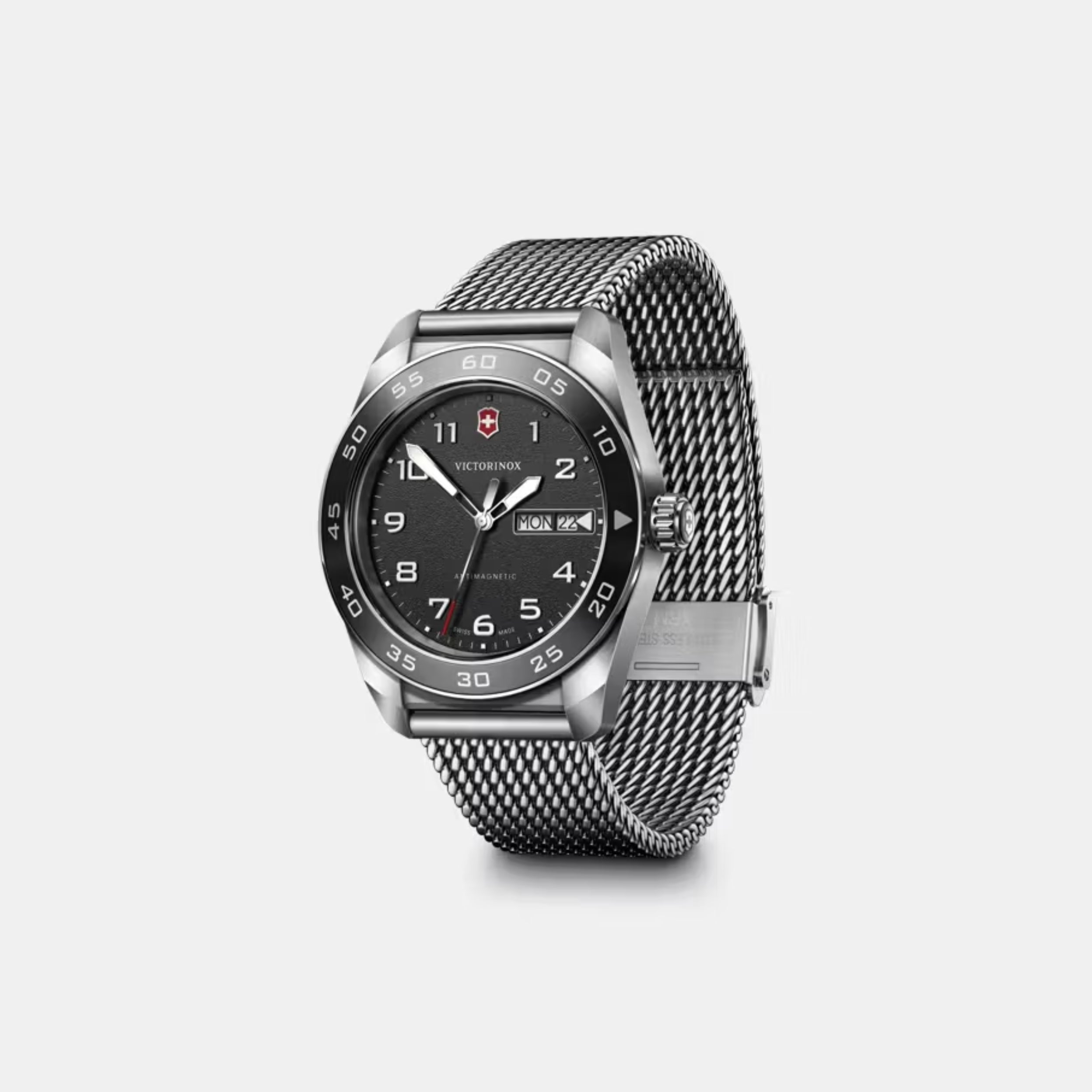 Victorinox Swiss Army Quartz Black Matt Dial Mesh Stainless Steel Men's Watch 242043