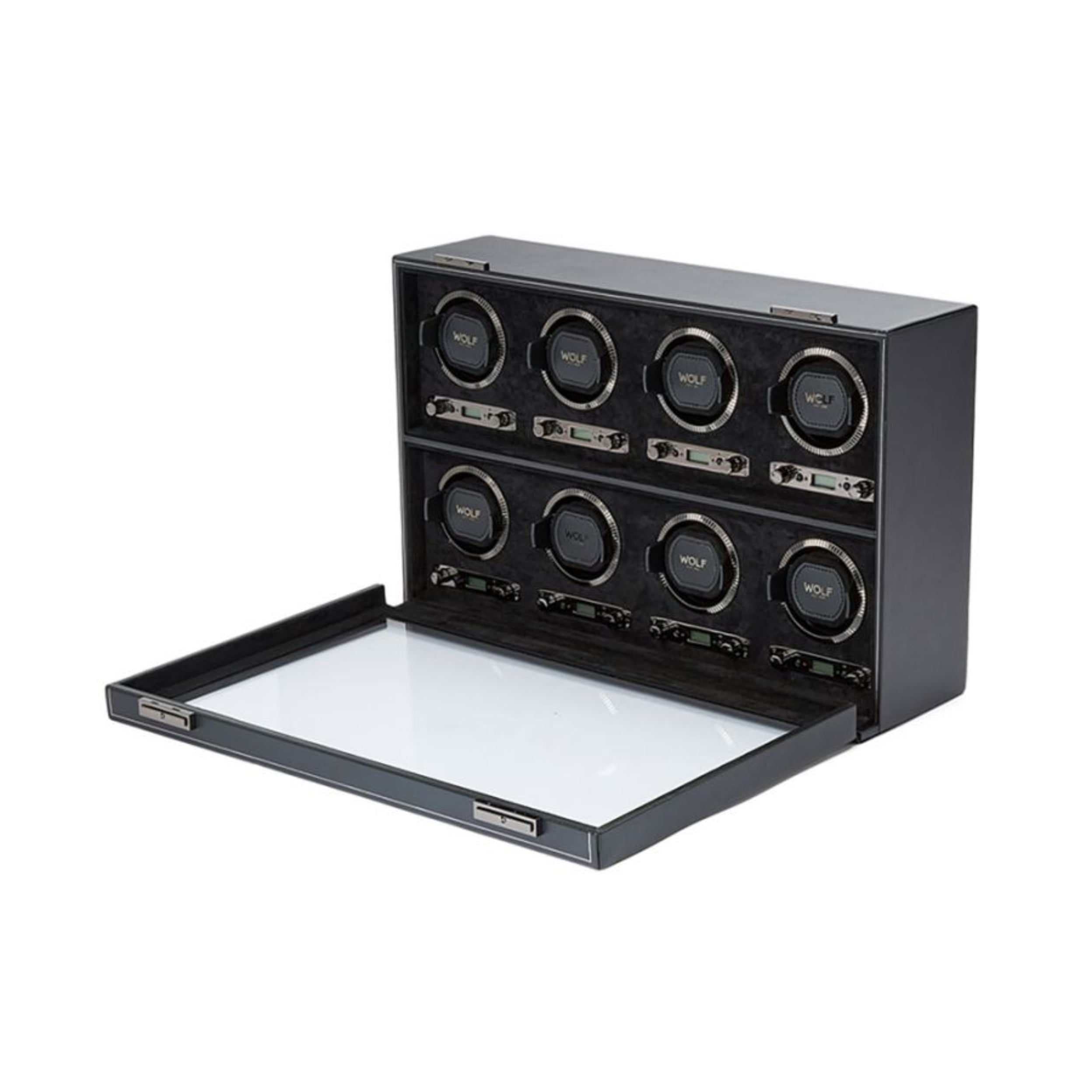 Wolf British Racing Black Vegan Leather 8 Piece Watch Winder 792502