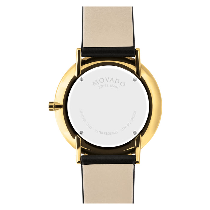 Movado Modern 47 Black Dial Yellow PVD Finished Unisex's Watch 0607432