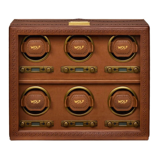 Wolf Burnished Brown Brogue 6 Piece Watch Winder 440606_1