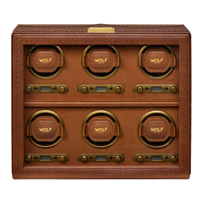 Wolf Burnished Brown Brogue 6 Piece Watch Winder 440606_1