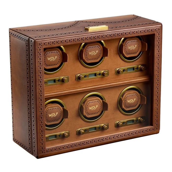 Wolf Burnished Brown Brogue 6 Piece Watch Winder 440606_2