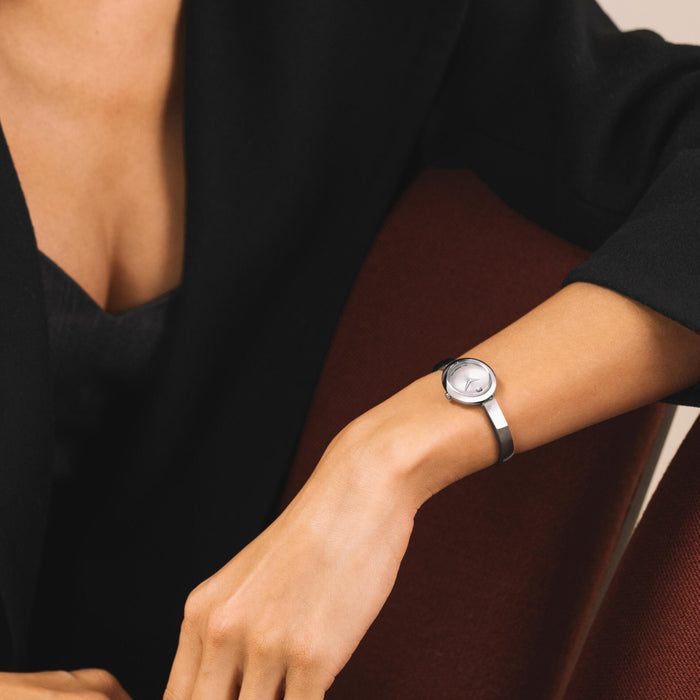 Movado Museum Bangle Silver White Dial Rose Gold Stainless Steel Women's Watch 0608071