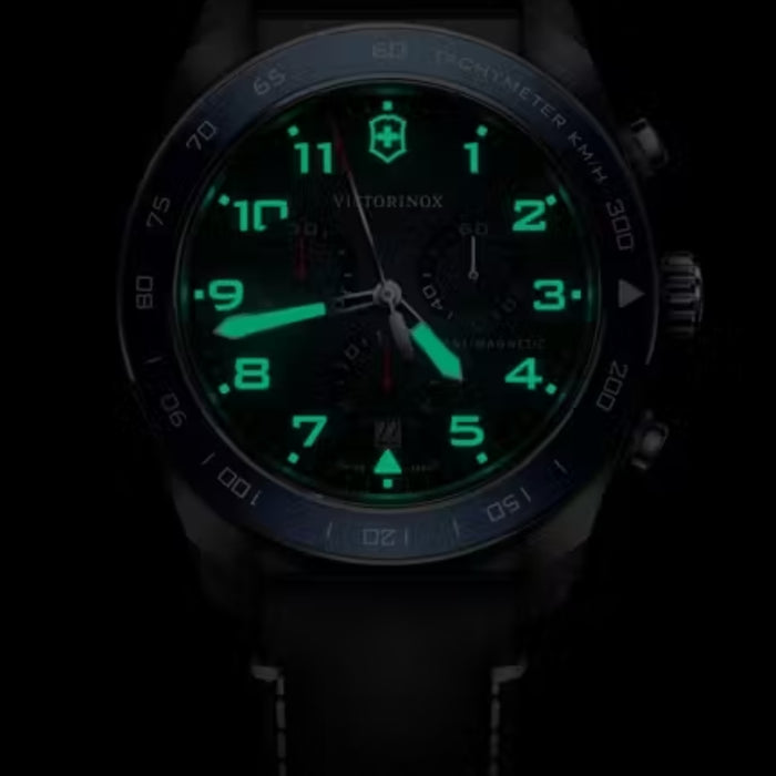 Victorinox Swiss Army Chronograph Blue Matt Dial Leather Men's Watch 242047