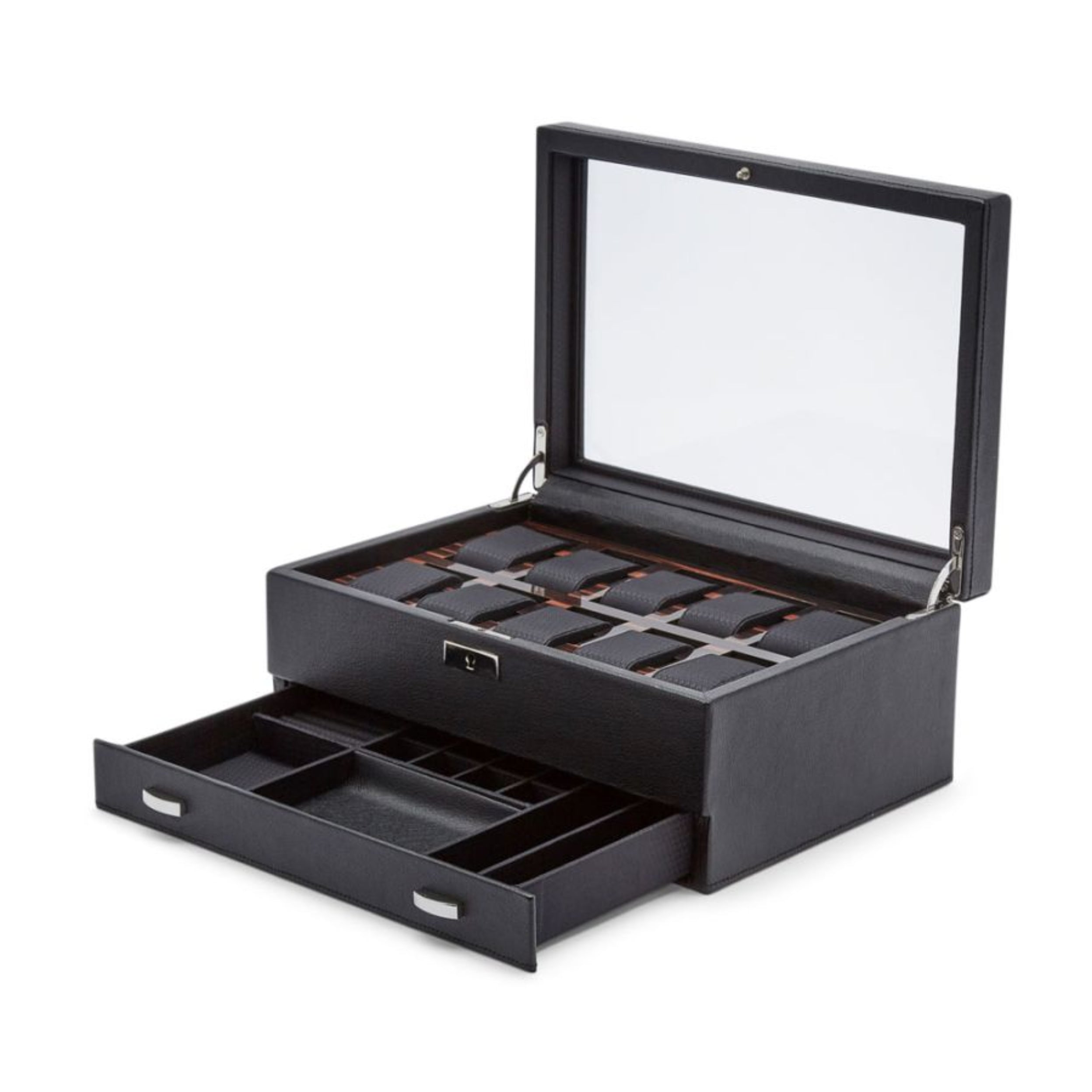 Wolf Roadster 10 Piece Black Leather Watch Box with Drawer 477656