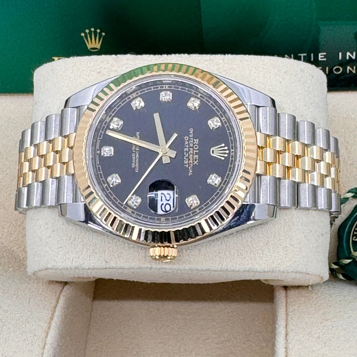 Rolex Datejust 41mm Two-Tone Yellow Gold Fluted Bezel Black Diamond Dial Jubilee New 2025 - 126333