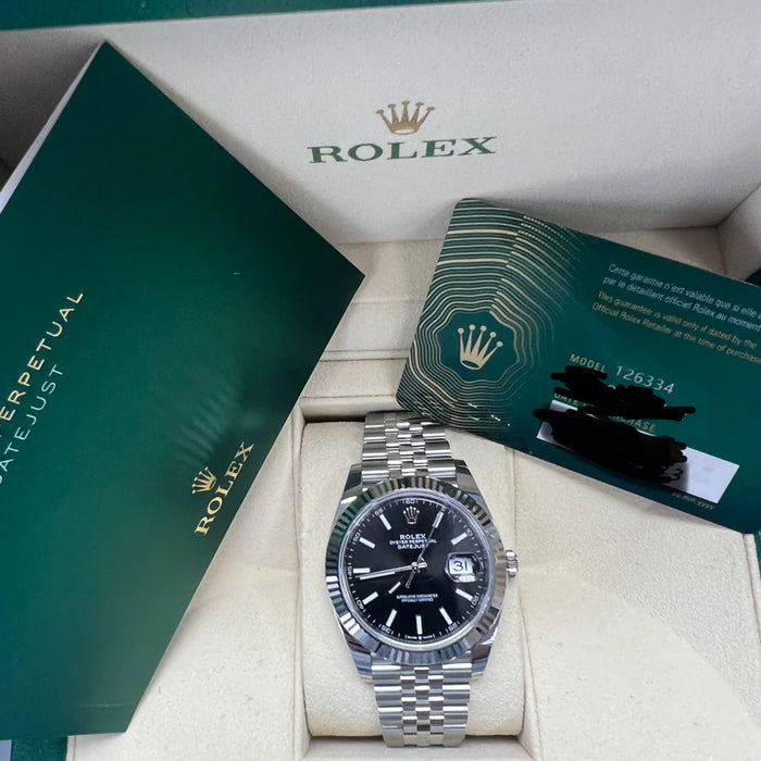 Rolex Datejust 41mm Fluted Bezel Black Index Dial Jubilee New 2025 - 126334