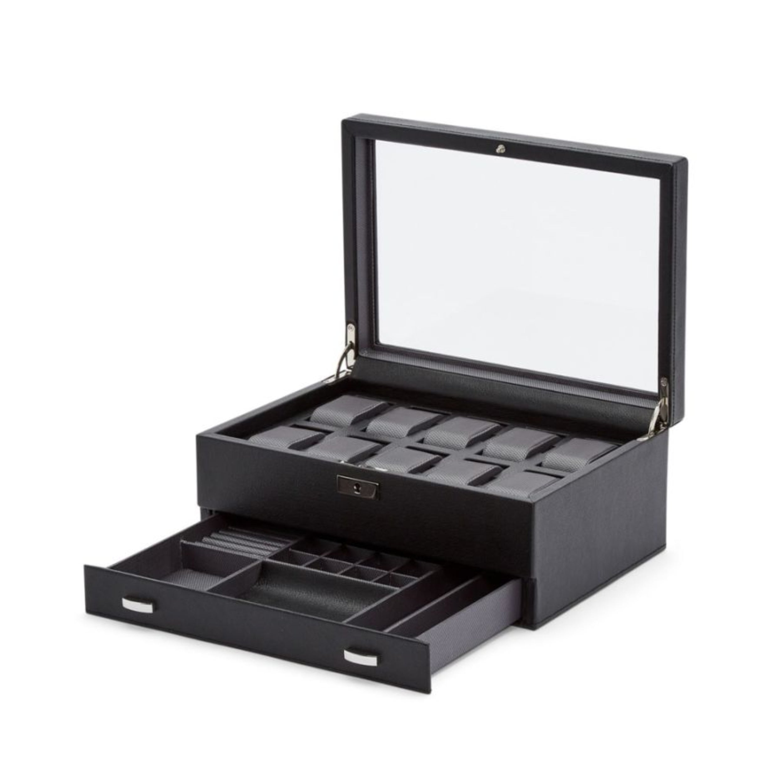 Wolf Classic 10 Piece Black Watch Box with Drawer 466202