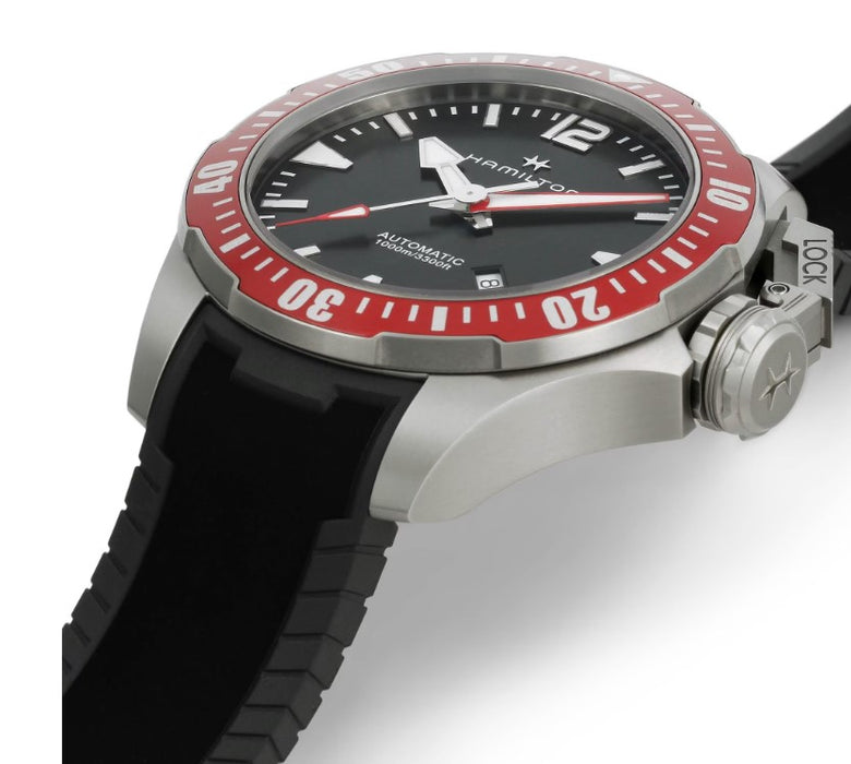 Hamilton Khaki Navy Frogman Titanium Auto Black Dial Black Rubber strap Round Titanium Case 46mm Men's Watch H77805335