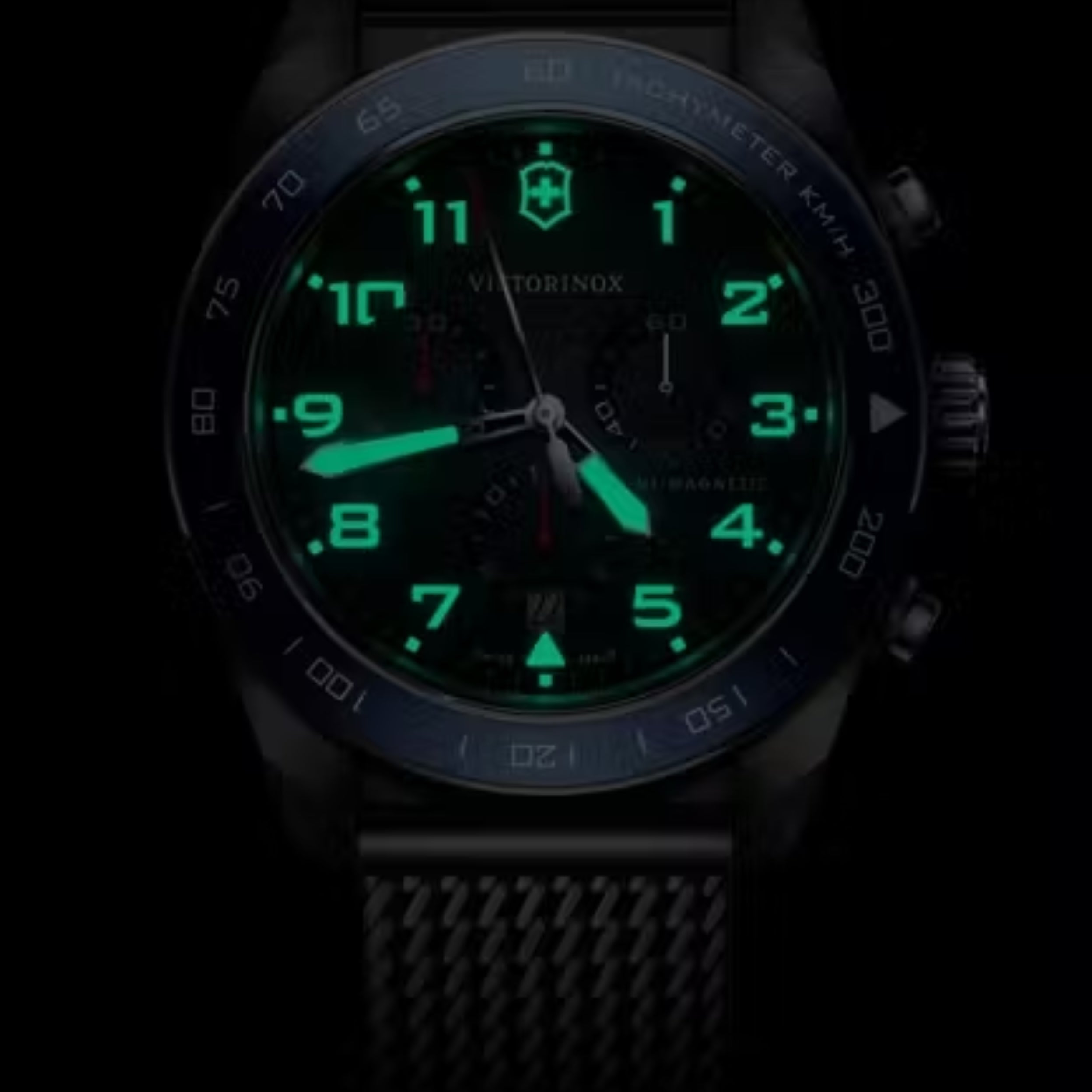 Victorinox Swiss Army Chronograph Blue Matt Dial Mesh Stainless Steel Men's Watch 242049