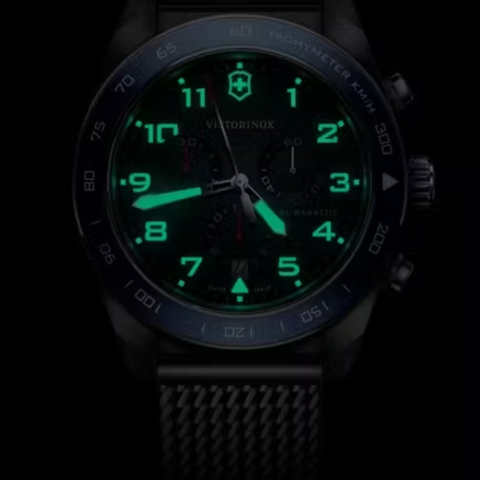 Victorinox Swiss Army Chronograph Blue Matt Dial Mesh Stainless Steel Men's Watch 242049