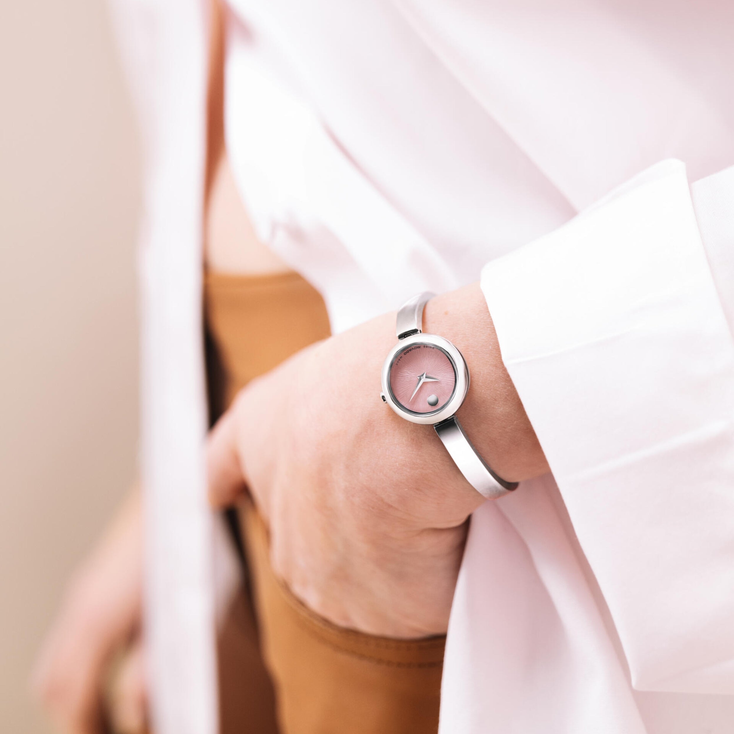 Movado Museum Bangle Blush Color Dial Stainless Steel Women's Watch 0608062