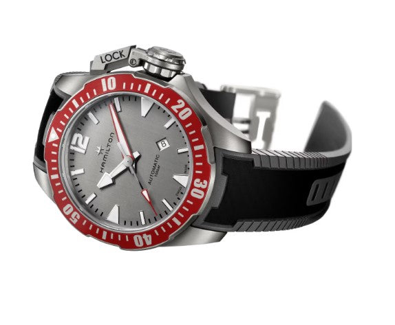 Hamilton Khaki Navy Frogman Titanium Auto Grey Dial Black silicone strap Round Titanium Case 46mm Men's Watch H77805380