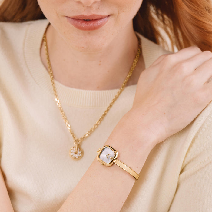 Movado Museum Bangle Champagne Dial Yellow Gold Stainless Steel Women's Watch 0608058