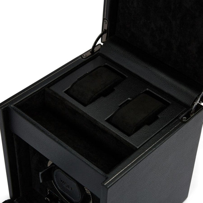 Wolf British Racing Single Black Vegan Leather Watch Winder with Storage 792102