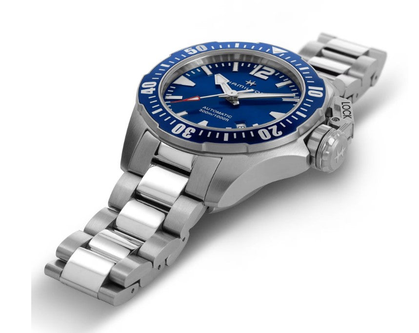 Hamilton Khaki Navy Frogman Auto Blue Dial Silver Bracelet Round Stainless steel Case 42mm Men's Watch H77705145