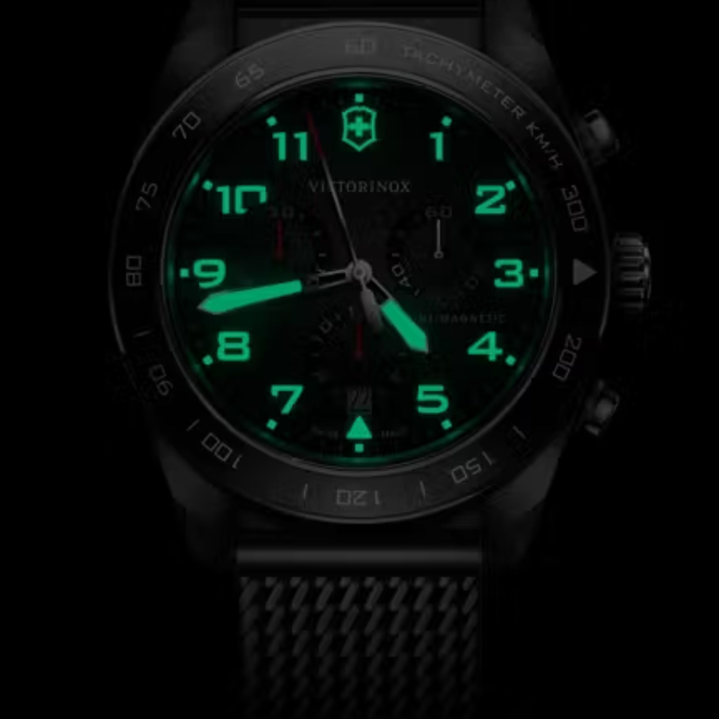 Victorinox Swiss Army Chronograph Matt Black Dial With Silver Mesh Bracelet Men's Watch 242048