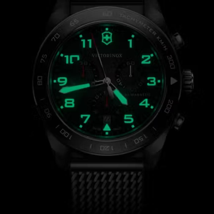 Victorinox Swiss Army Chronograph Matt Black Dial With Silver Mesh Bracelet Men's Watch 242048