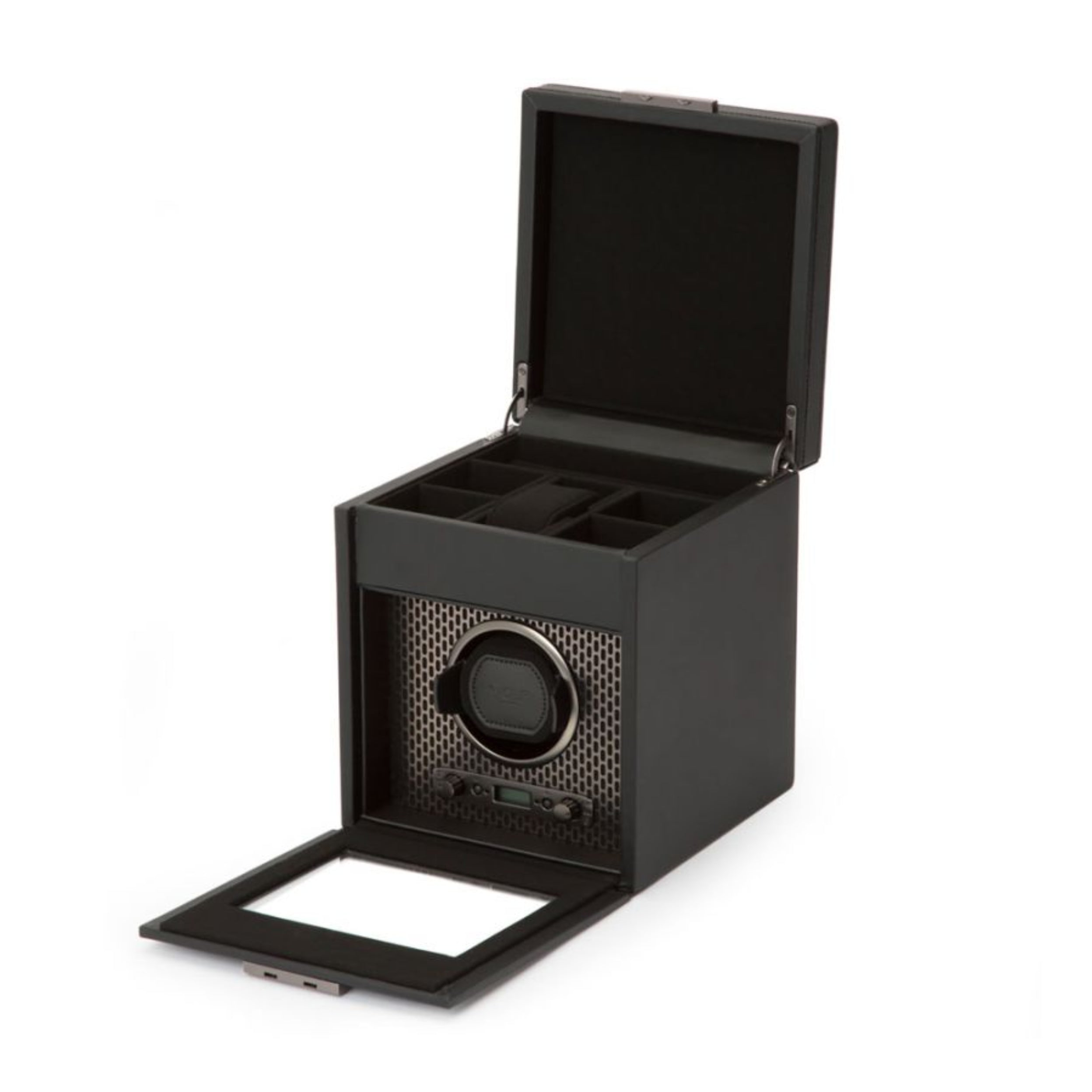 Wolf Axis Single Powder Coat Vegan Leather Watch Winder With Storage 469203