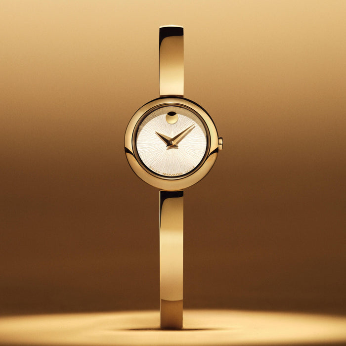 Movado Museum Bangle Silver White Dial Yellow Gold Stainless Steel Women's Wacth 0608063