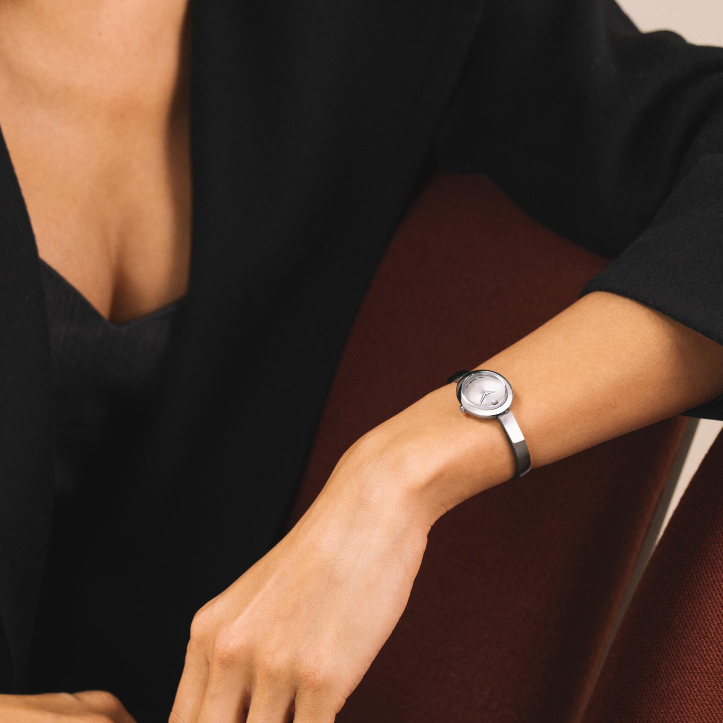 Movado Museum Bangle Silver White Dial Stainless Steel Women's Watch 0608070