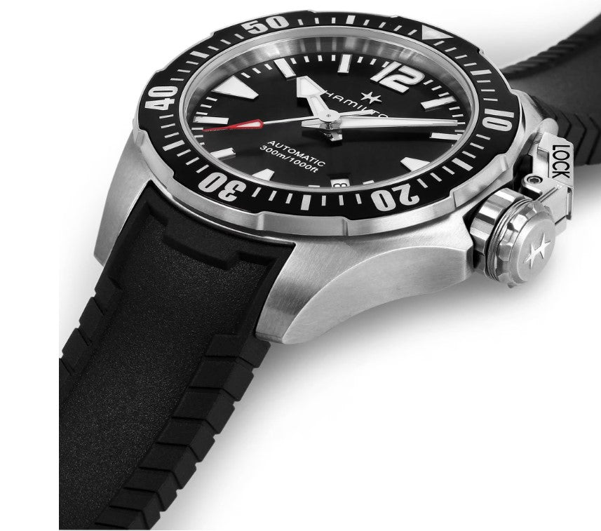 Hamilton Khaki Navy Frogman Auto Black Dial Black Rubber strap Round Stainless steel Case 42mm Men's Watch H77605335