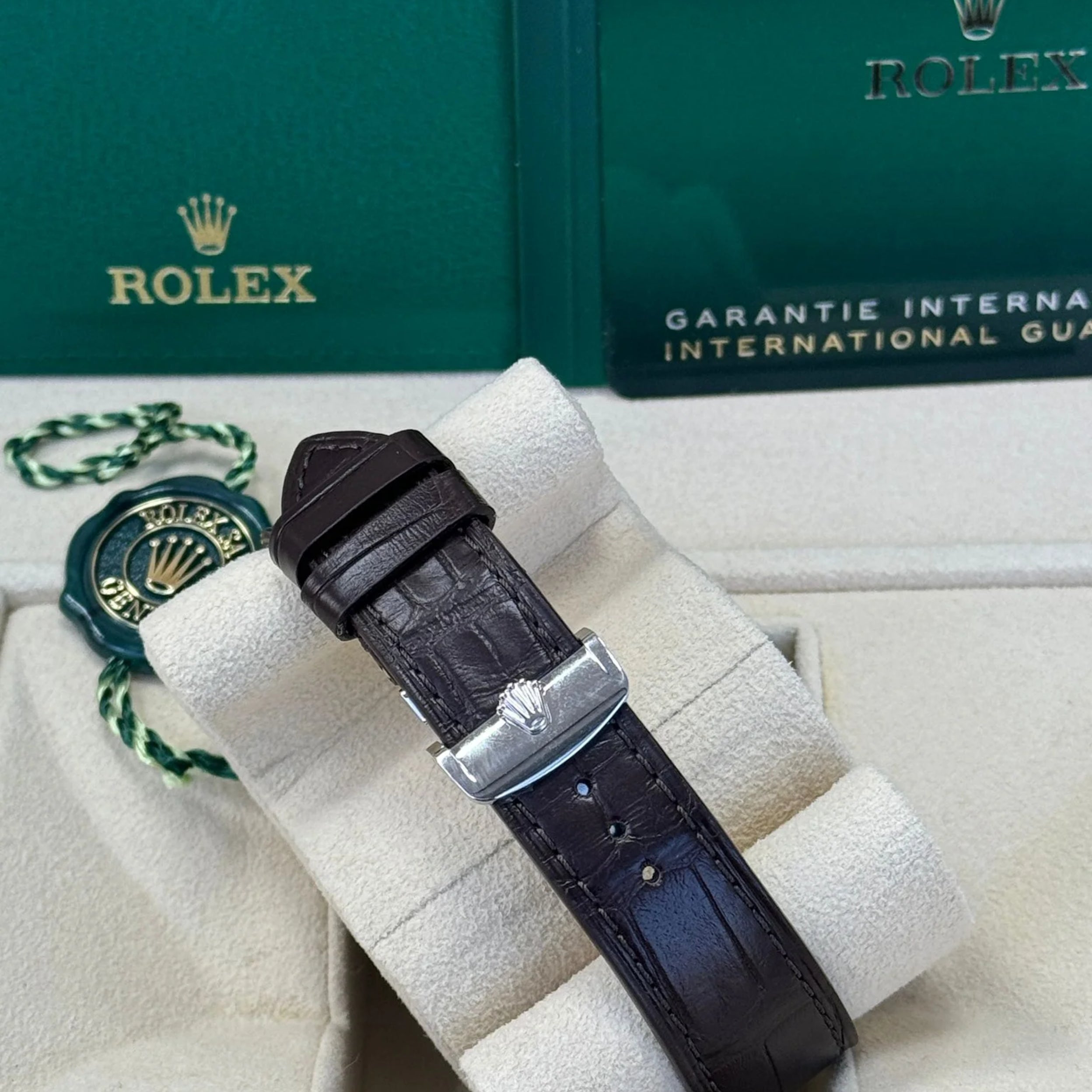 Rolex 1908 Platinum Ice Blue Dial Brown Alligator Strap Men's Watch 2025-52506