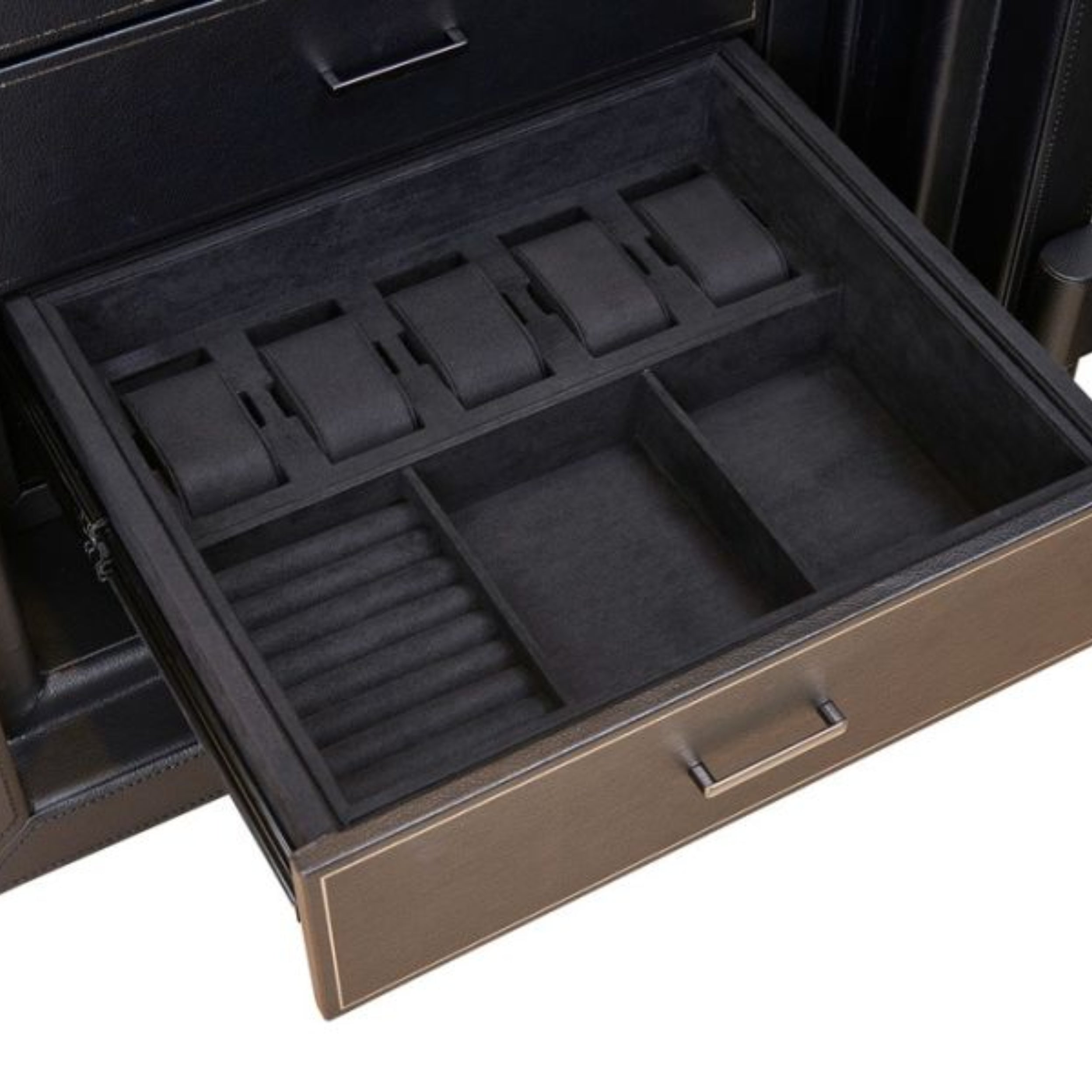 Wolf Athos Black Vegan Leather 4 Piece Watch Winder and Jewelry Safe 4900403