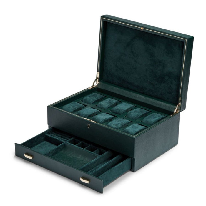 Wolf British Racing 10 Piece Green Watch Box with Storage 792841