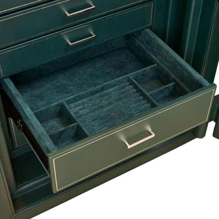 Wolf Athos Green Vegan Leather 16 Piece Watch Winder and Jewelry Safe 49001643