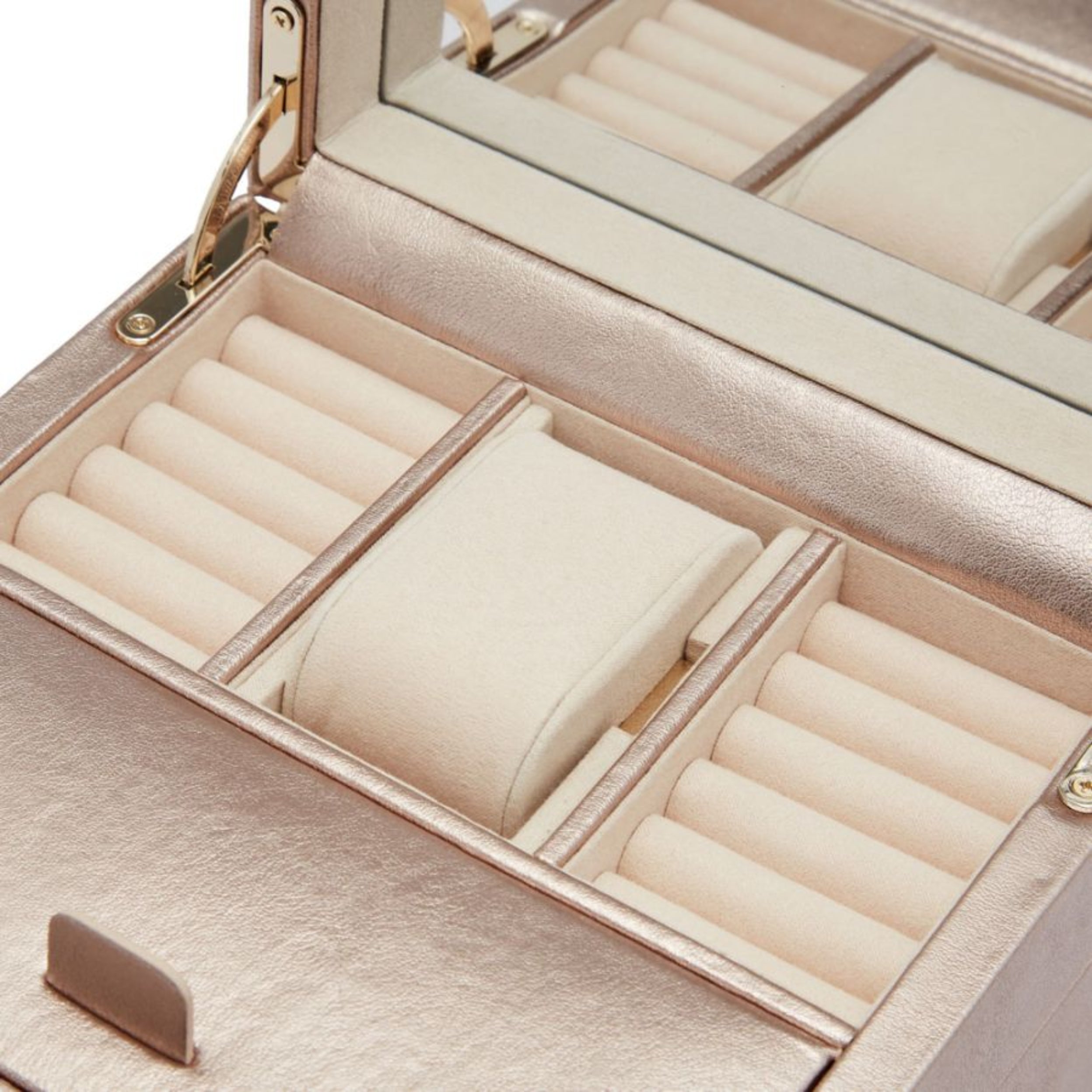 Wolf Palermo Single Rose Gold Watch Winder with Jewelry Storage 213716