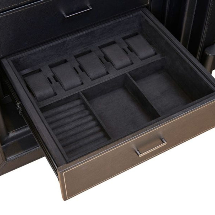 Wolf Athos Black Vegan Leather 12 Piece Watch Winder and Jewelry Safe 49001203
