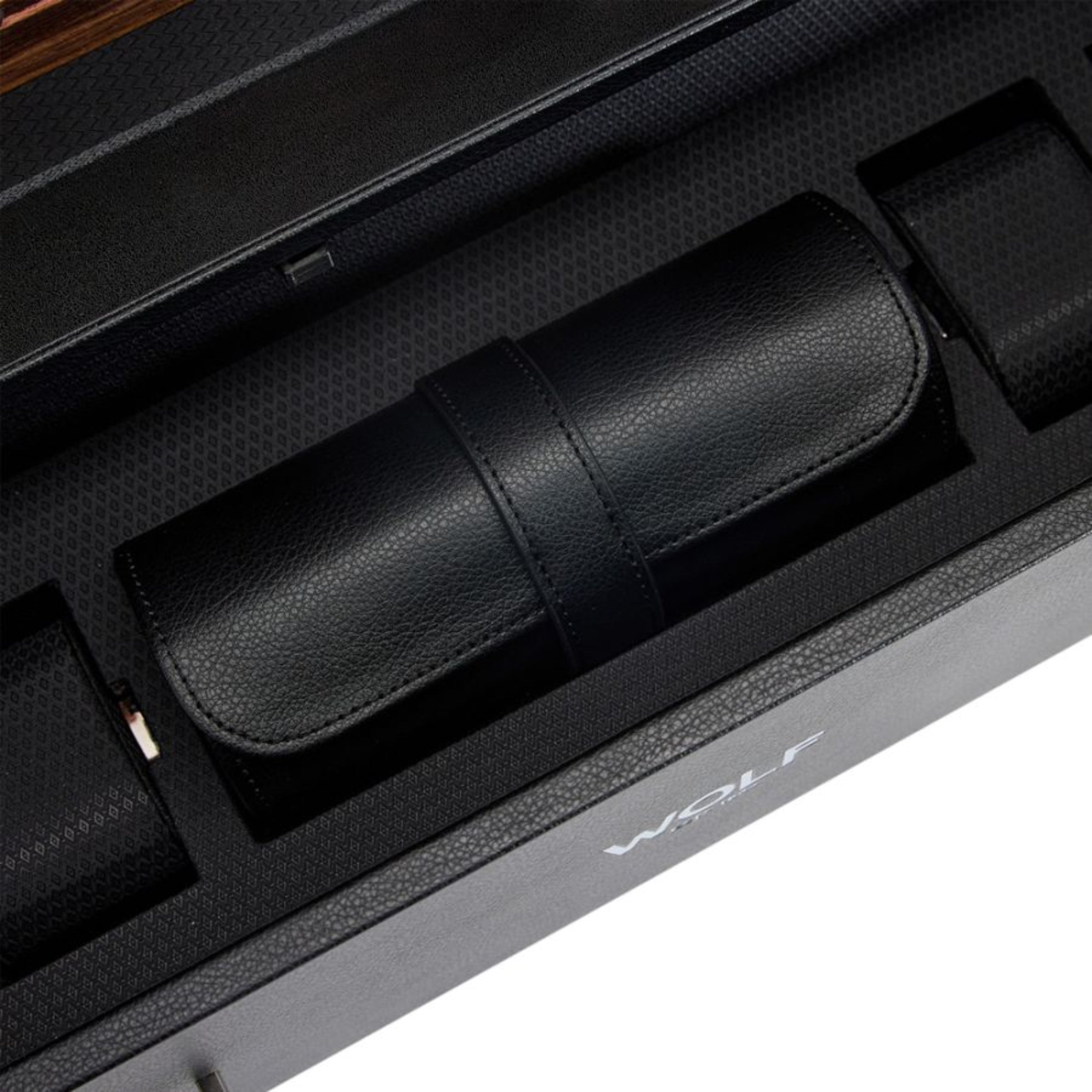 Wolf Roadster Black Pebble Vegan Leather 12 Piece Watch Winder Cabinet 478656