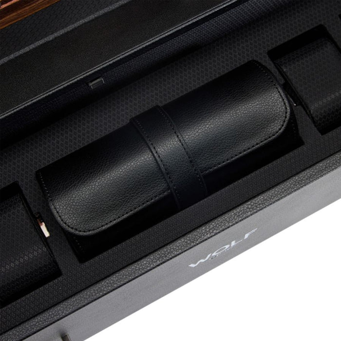 Wolf Roadster Black Pebble Vegan Leather 12 Piece Watch Winder Cabinet 478656