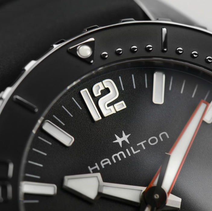 Hamilton Khaki Navy Frogman Auto Black Dial Black Rubber Strap Round Stainless Steel Case 46mm Men's Watch H77825330
