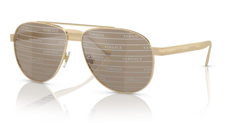 Versace 0VE2209 1252V3 Pale Gold/Brown 58 mm Oval Men's Sunglasses.