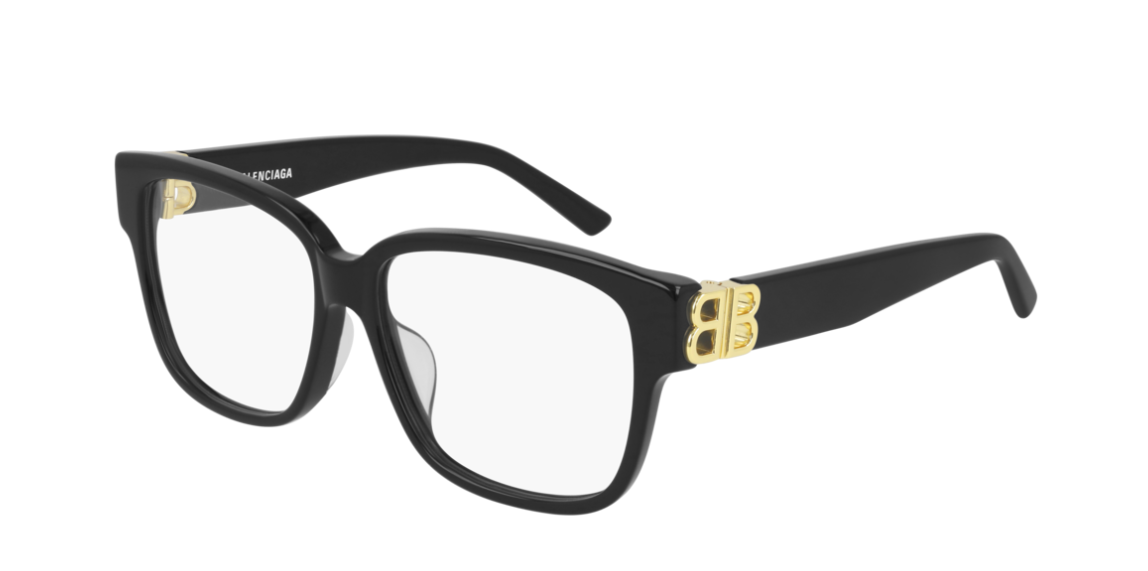 Balenciaga BB 0104O 001 Black Gold Square Women's Eyeglasses