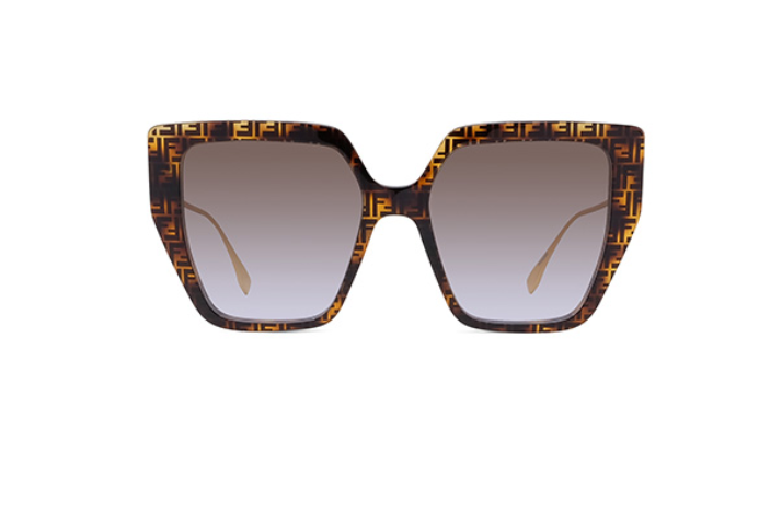 Fendi BAGUETTE FE40012U 55F Havana-Gold/Brown Gradient Square Women's Sunglasses