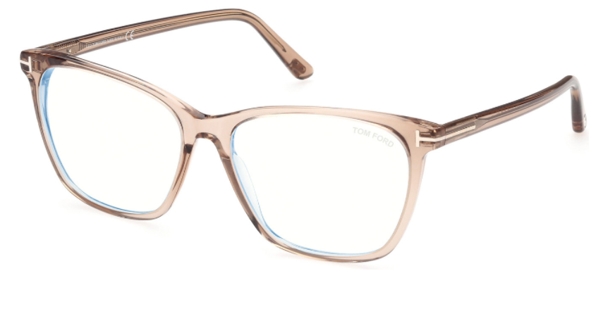 Tom Ford FT 5762B 045 Transparent Brown Blue Light Blocking Square Eyeglasses