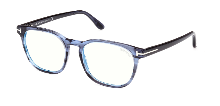 Tom Ford FT5868-B 092 Blue/Striped Blue Block Lenses Men's Eyeglasses