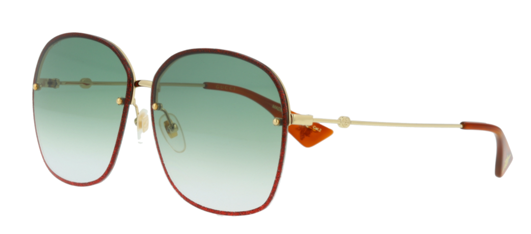 Gucci GG0228S 001 Gold/Green Gradient Square Women's Sunglasses