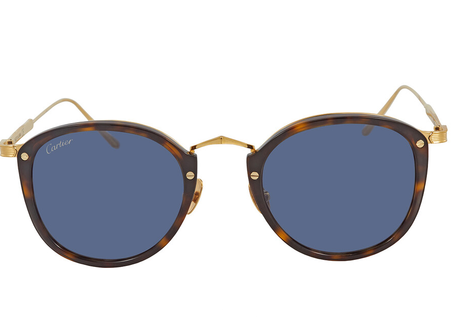 Cartier CT0014S 005 Havana/Blue Round Men's Sunglasses