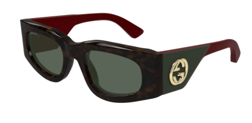 Gucci GG1664S 002 Havana/Red/Green Rectangular Women's Sunglasses