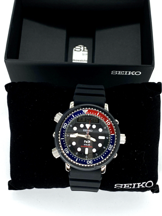 Seiko Prospex PADI Solar Hybrid Diver's Ana-Digi Black Dial Men's Watch SNJ027