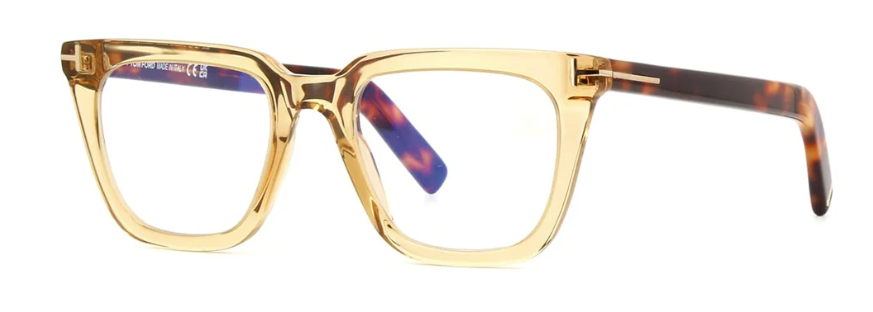 Tom Ford FT5963-B 045 Shiny Light Brown/Blonde Havana Square Women's Eyeglasses