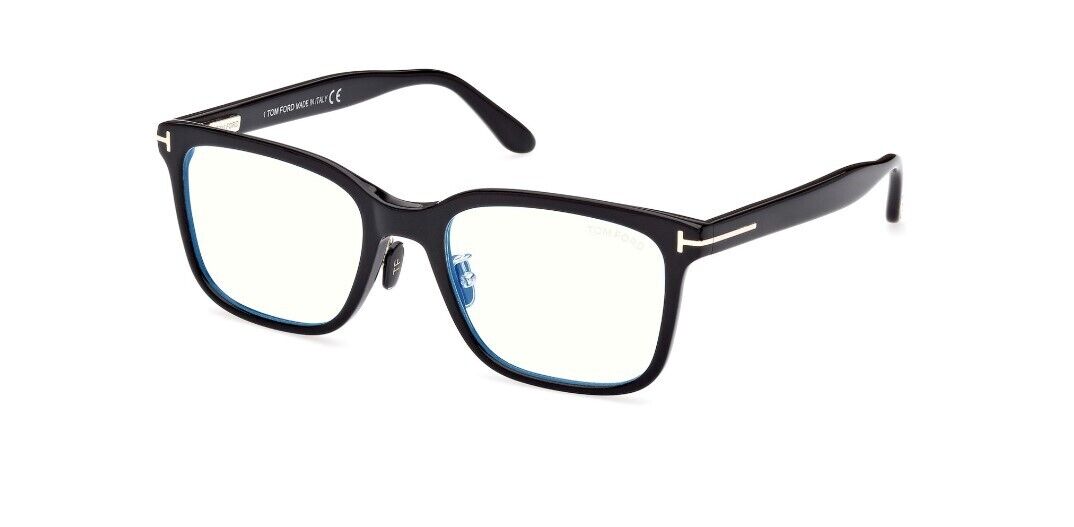 Tom Ford FT5853-D-B 001  Shiny Black/Blue Block Square Men's Eyeglasses