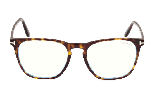 Tom Ford FT5937-B 052 Dark Havana/Blue Block Lenses Soft Square Men's Eyeglasses