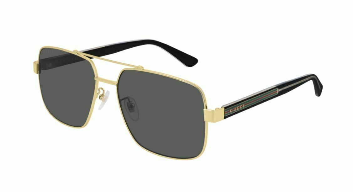 GUCCI GG0529S 001 Aviator Gold Black Crystal Grey Men's Sunglasses