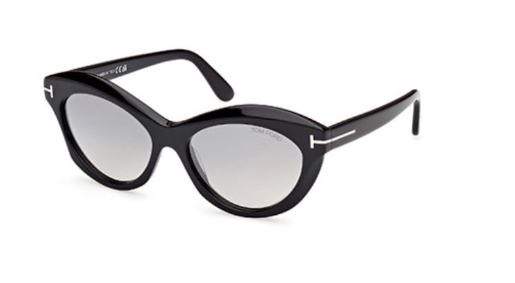 Tom Ford FT1111 01C Shiny Black/Smoke Mirror Oval Women's Sunglasses